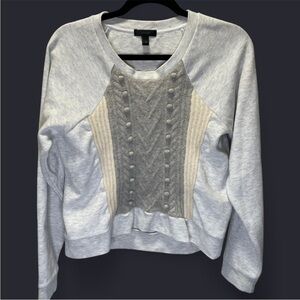 J. Crew Light Gray and Beige Mixed Media Crew Neck Sweater